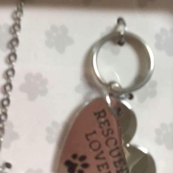 Silver Tone Pet Rescue Necklace & Collar Paw Print Heart Charm Set NWT - Picture 7 of 11